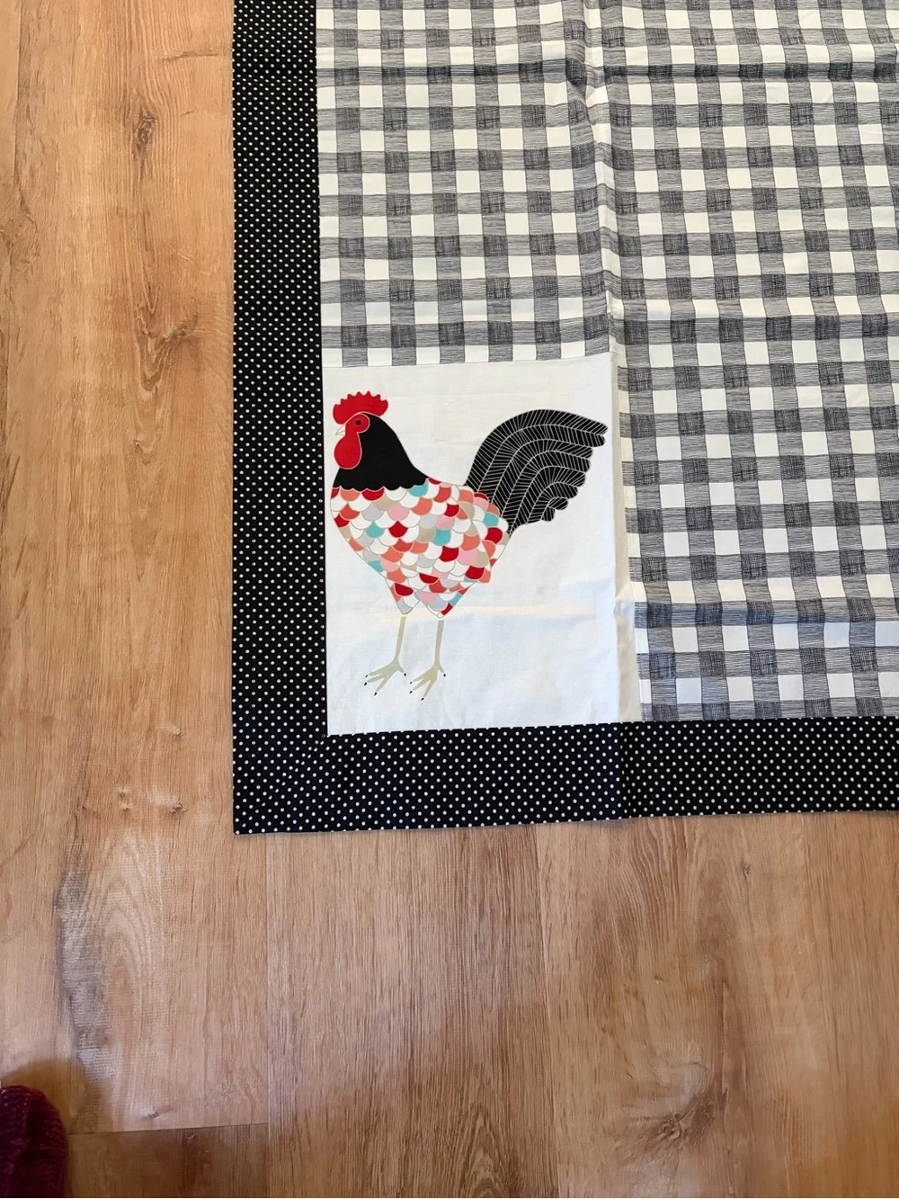 Farmhouse Gray Gingham Chicken Patchwork Tablecloth